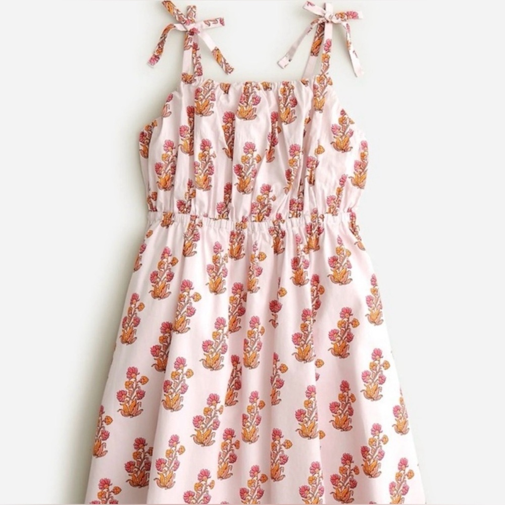 Crewcuts Girls Sun Dress Pink Floral Block print Cotton size 10 spaghetti strap